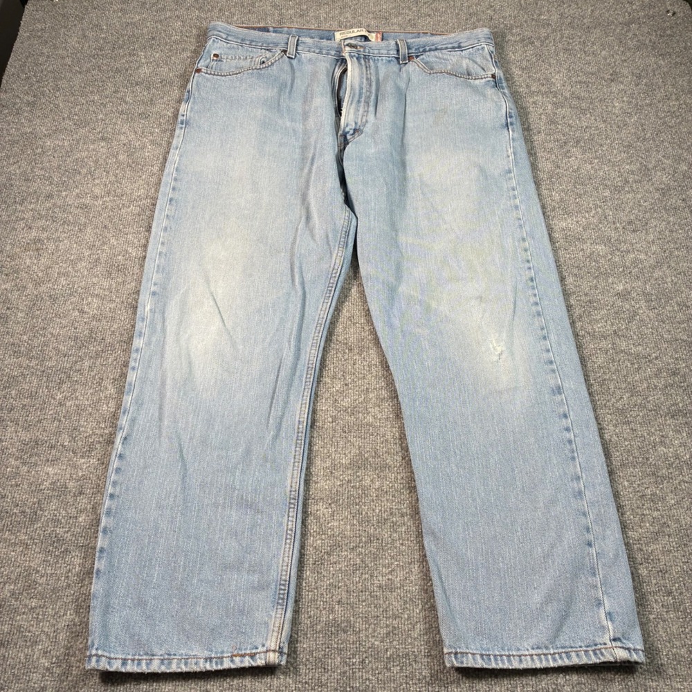 Levis 505 Regular Fit Jeans Mens 40x29 Light Wash Distressed Straight Leg Denim